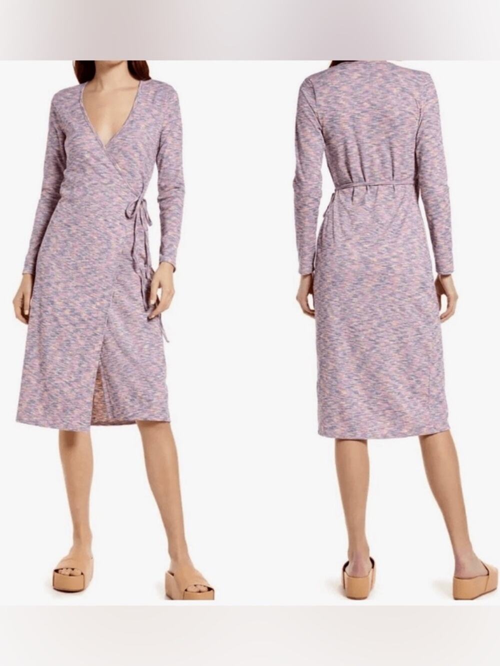 Lisa Says Gah Lucille Long Sleeve Wrap Dress Small Pink Stripe